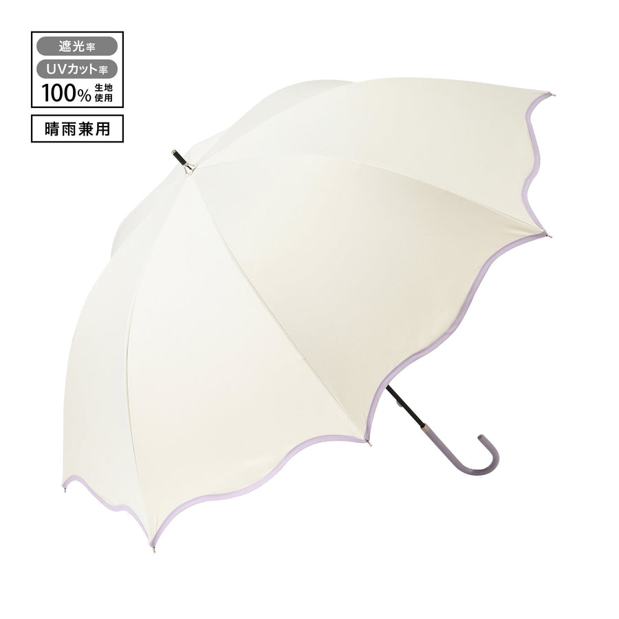 遮光 ウェーブパイピング 長傘 58cm ホワイト（晴雨兼用）