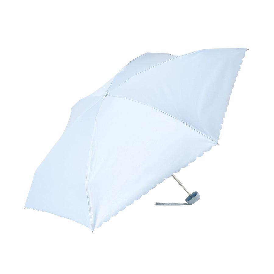 遮光 コンパクト スカラップ 折りたたみ傘 47cm ライトブルー（晴雨兼用）
