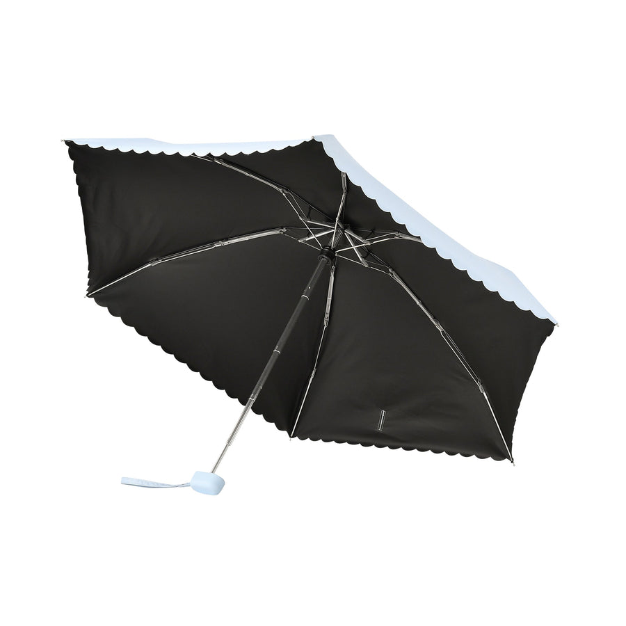 遮光 コンパクト スカラップ 折りたたみ傘 47cm ライトブルー（晴雨兼用）
