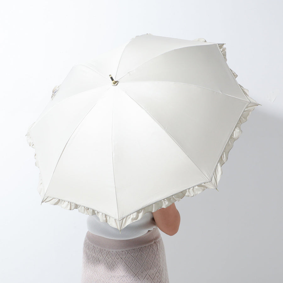 遮光 クラシックフリル 長傘 50cm ベージュ（晴雨兼用）