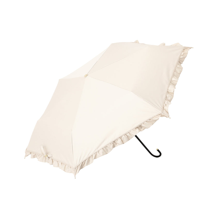 遮光 クラシックフリル 折りたたみ傘 50cm ベージュ（晴雨兼用）