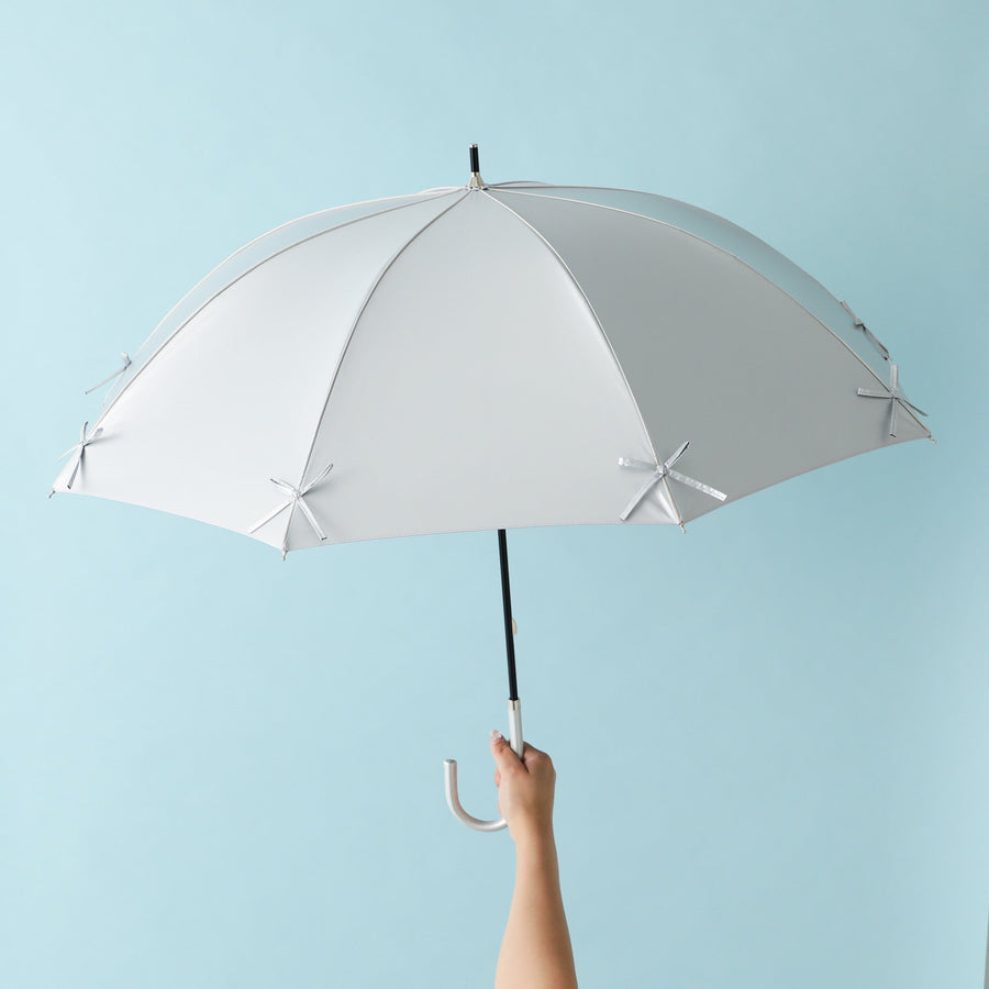 遮光 リボン 長傘 50cm シルバー（晴雨兼用）