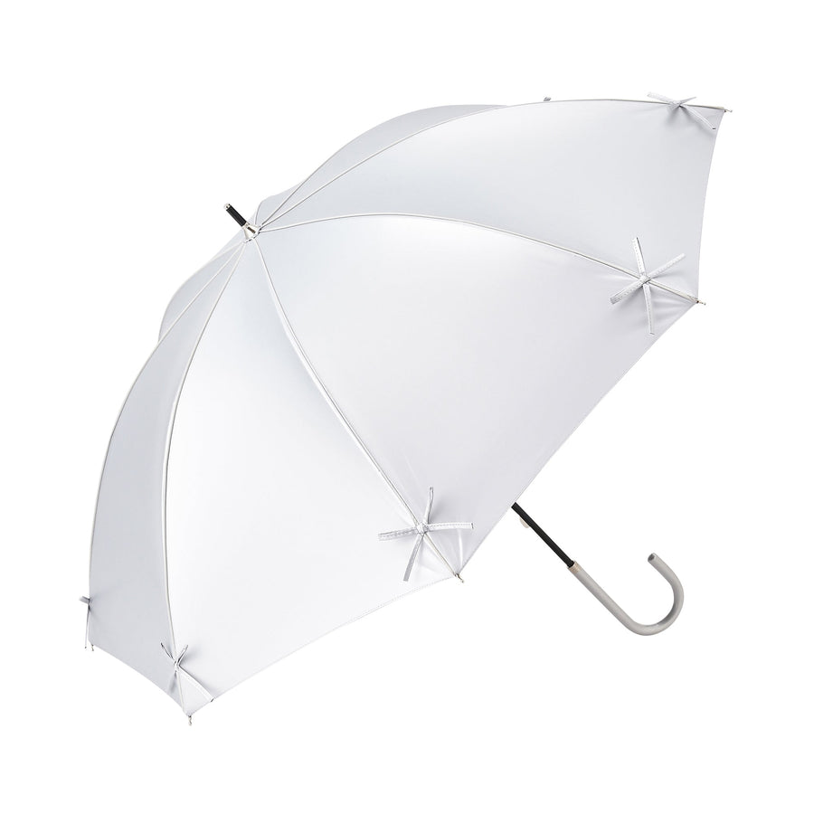 遮光 リボン 長傘 50cm シルバー（晴雨兼用）
