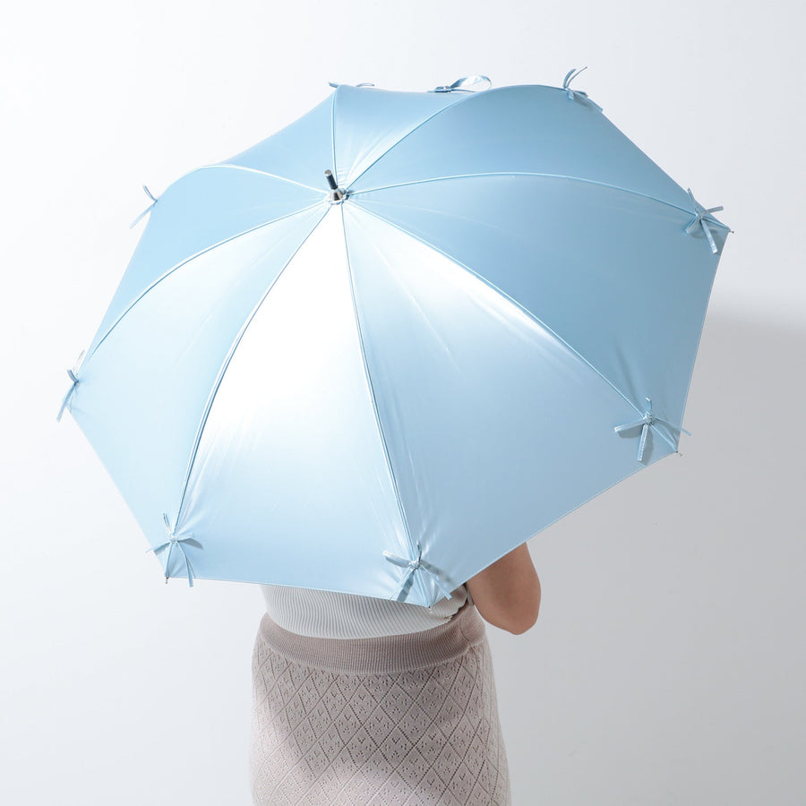 遮光 リボン 長傘 50cm ライトブルー（晴雨兼用）
