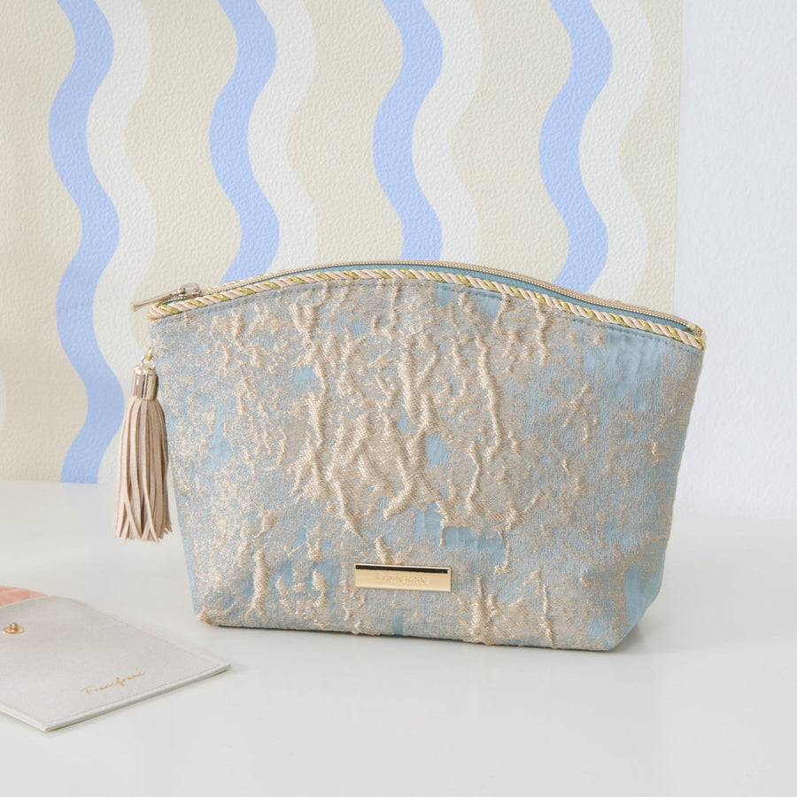 ゴールドマチエール ポーチ L ブルー