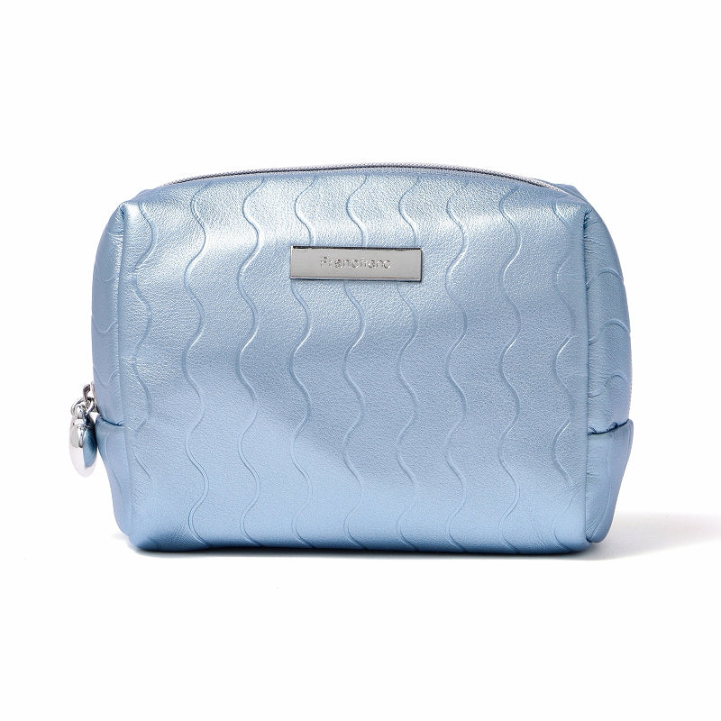 メタリックウェーブ ポーチ S ブルー