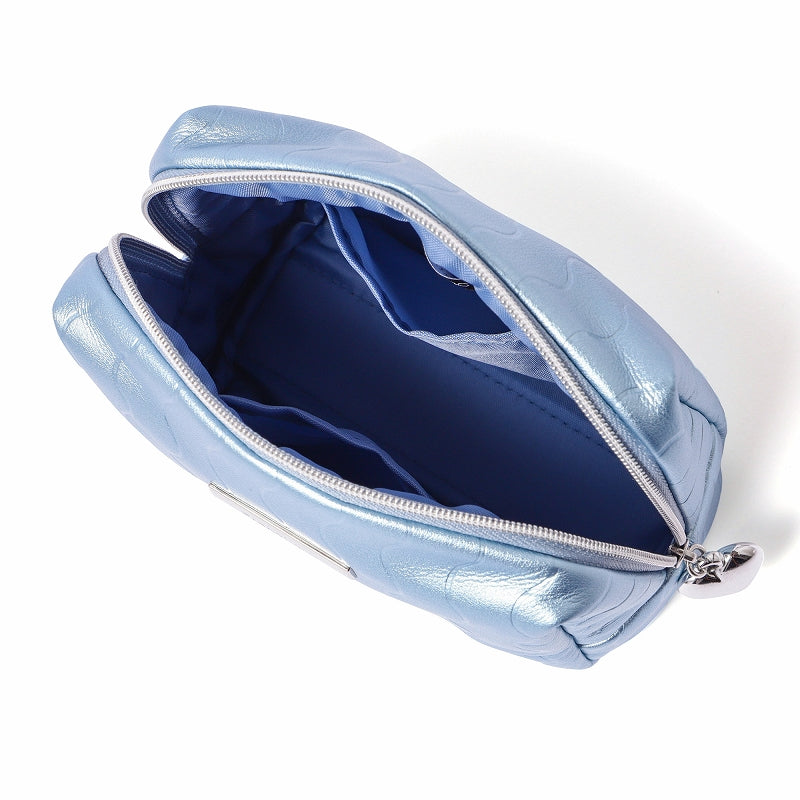 メタリックウェーブ ポーチ S ブルー