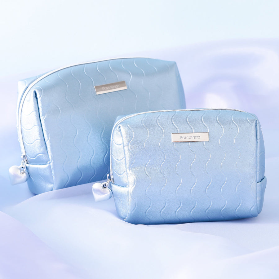 メタリックウェーブ ポーチ L ブルー