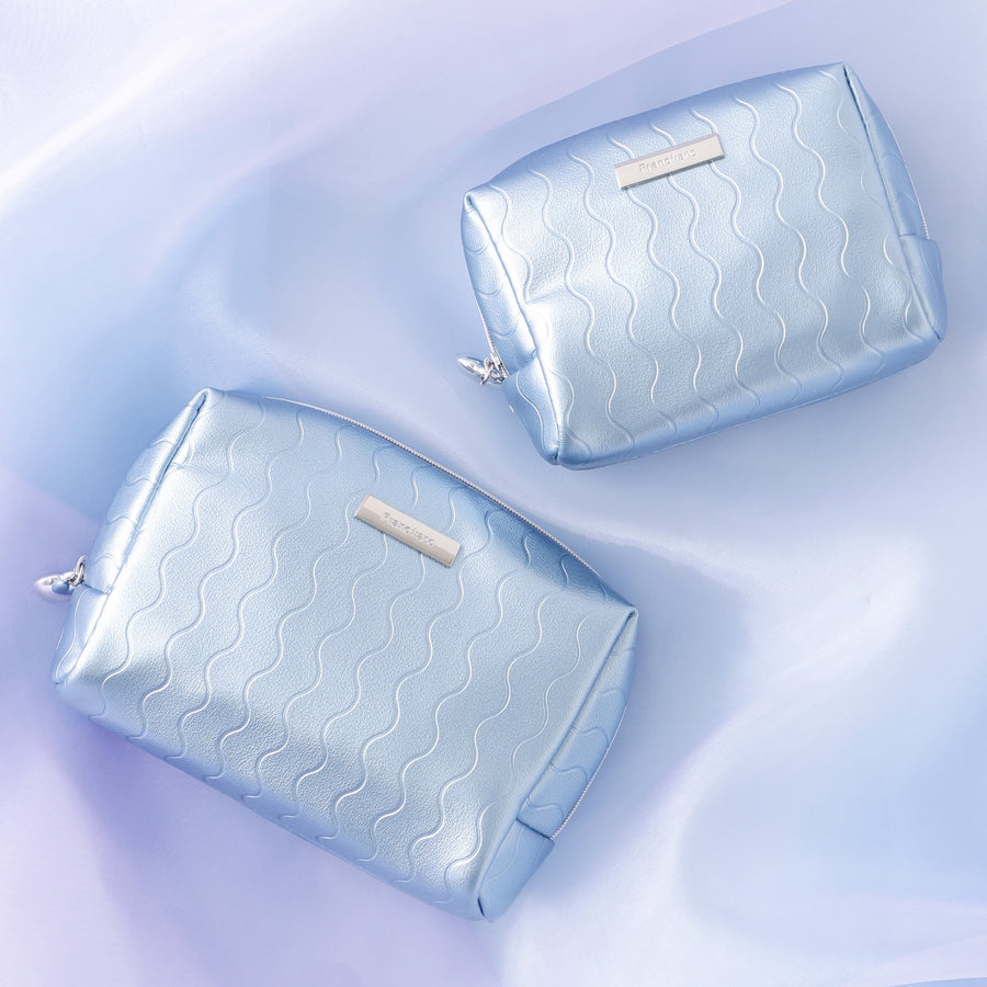 メタリックウェーブ ポーチ L ブルー