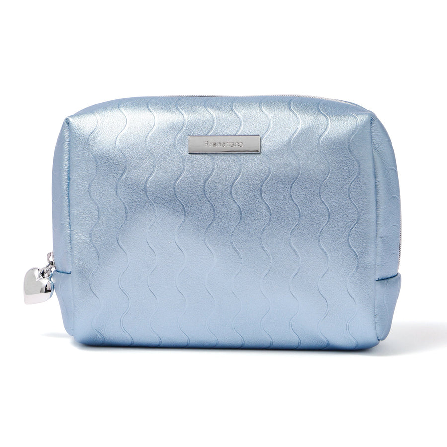 メタリックウェーブ ポーチ L ブルー