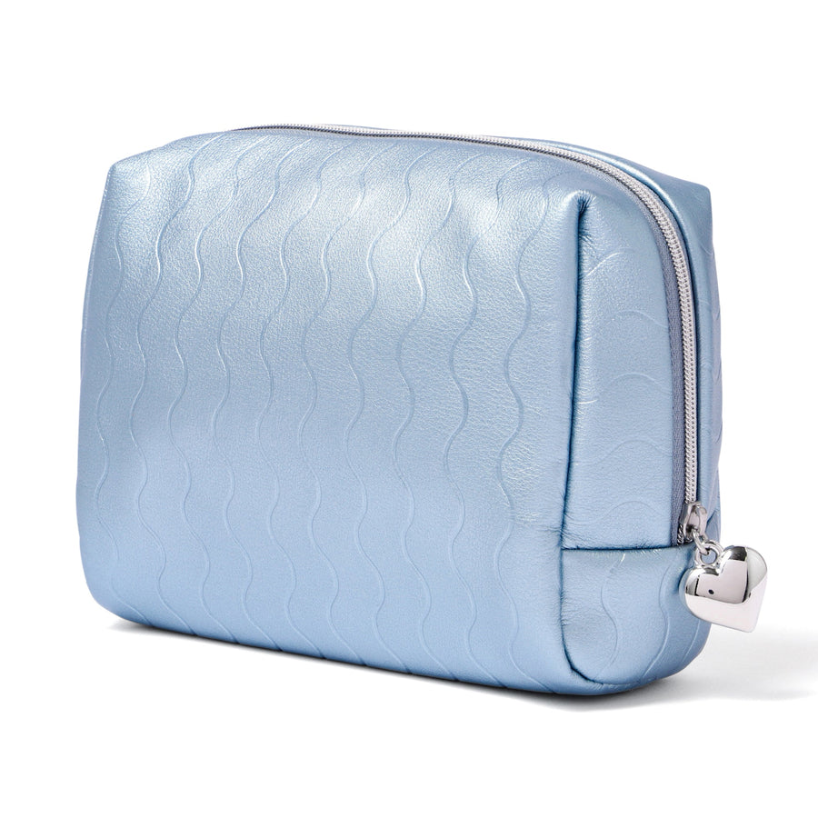 メタリックウェーブ ポーチ L ブルー
