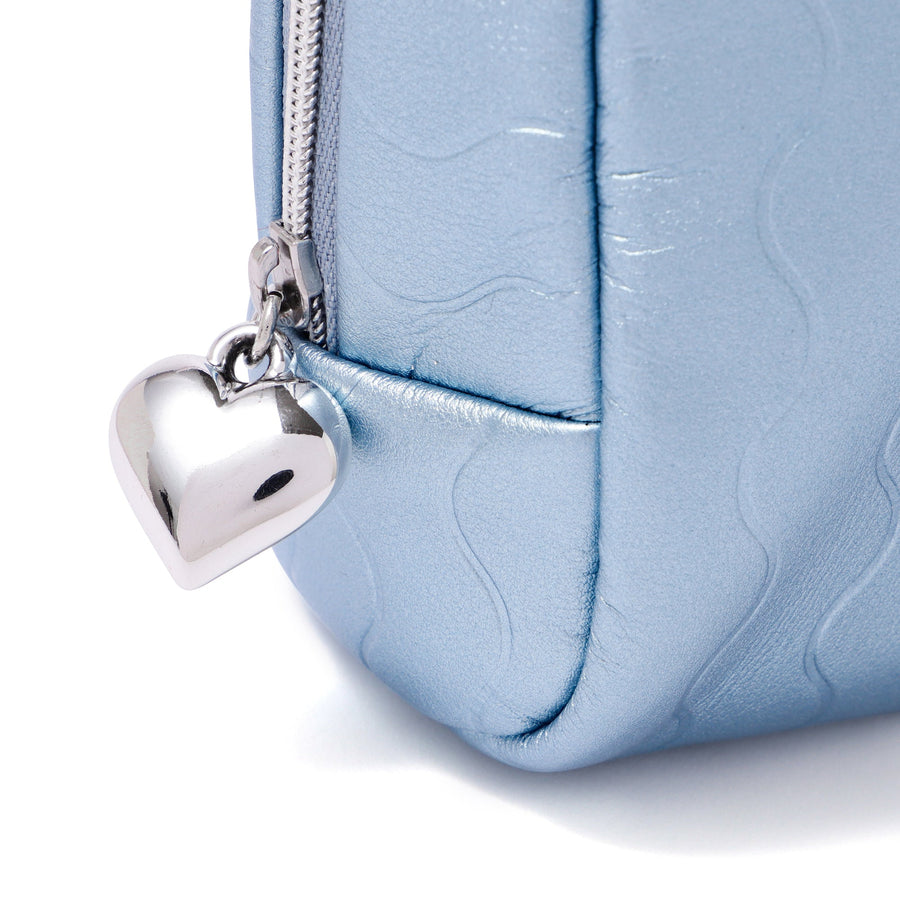 メタリックウェーブ ポーチ L ブルー