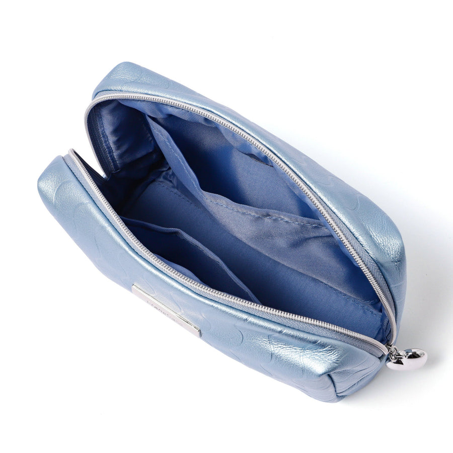 メタリックウェーブ ポーチ L ブルー