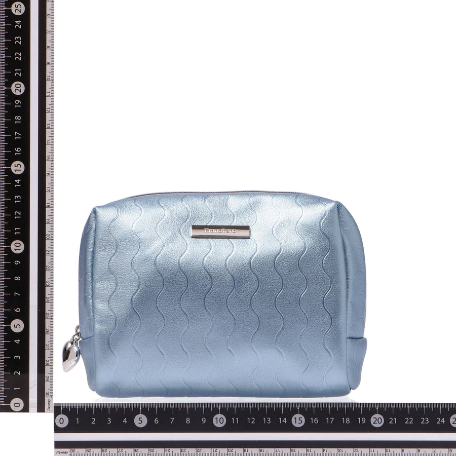 メタリックウェーブ ポーチ L ブルー