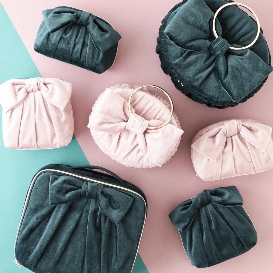 ベロアリボン スタンドポーチ ピンク