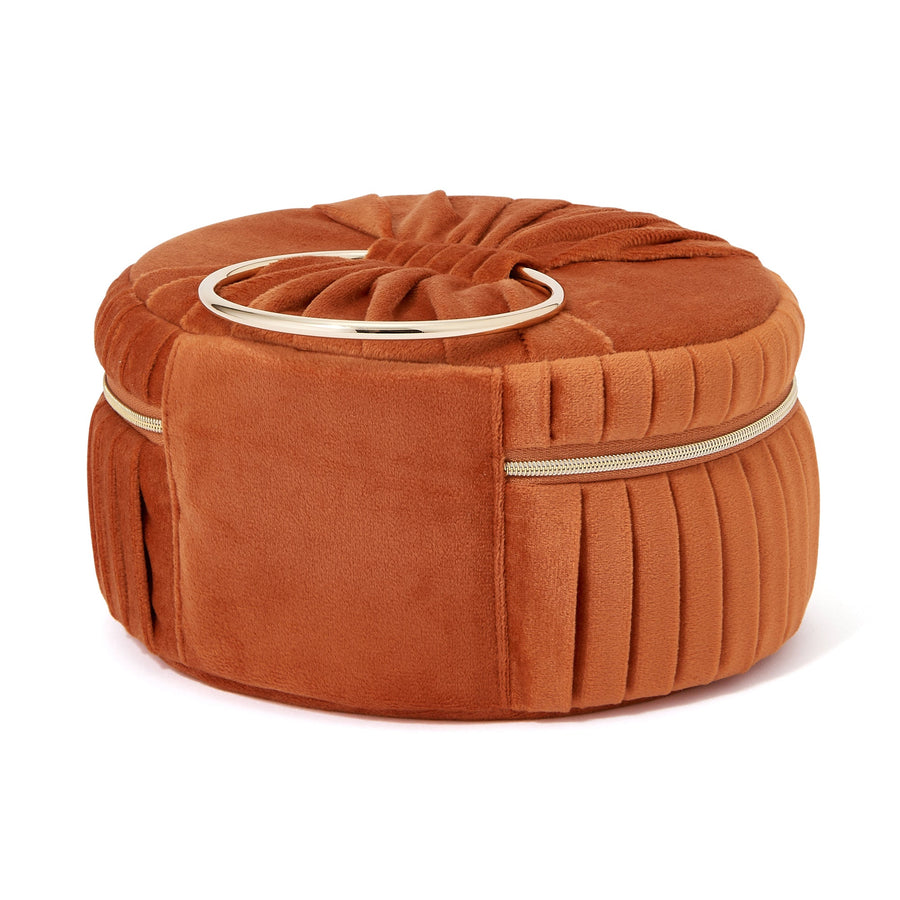 ベロアプリーツ バニティポーチ S オレンジ