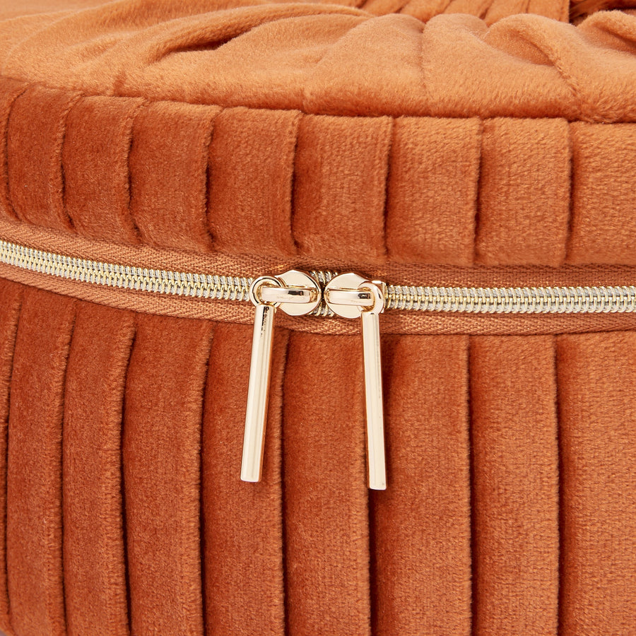 ベロアプリーツ バニティポーチ S オレンジ