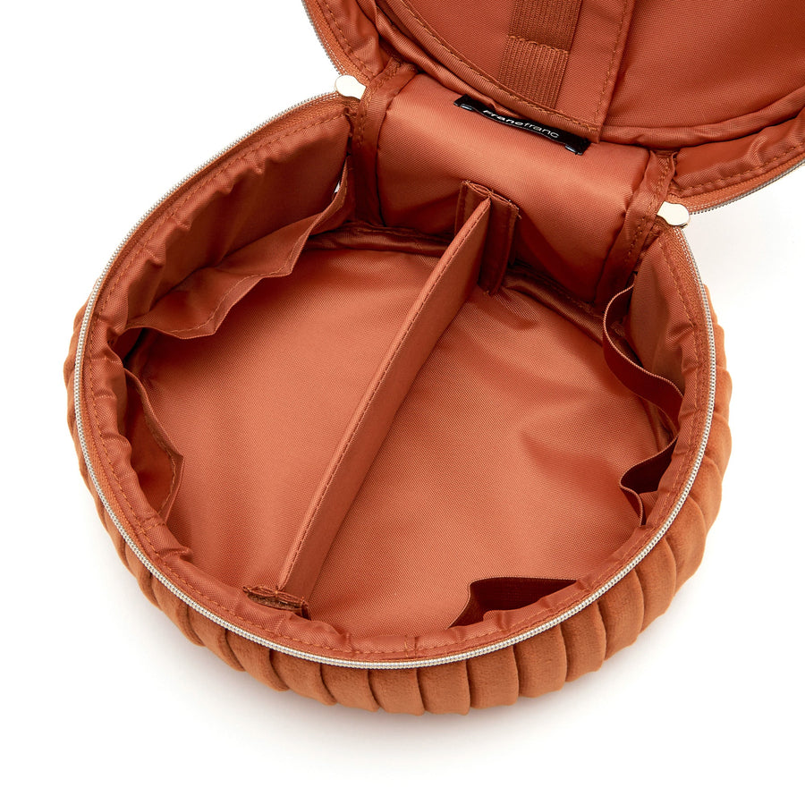 ベロアプリーツ バニティポーチ S オレンジ