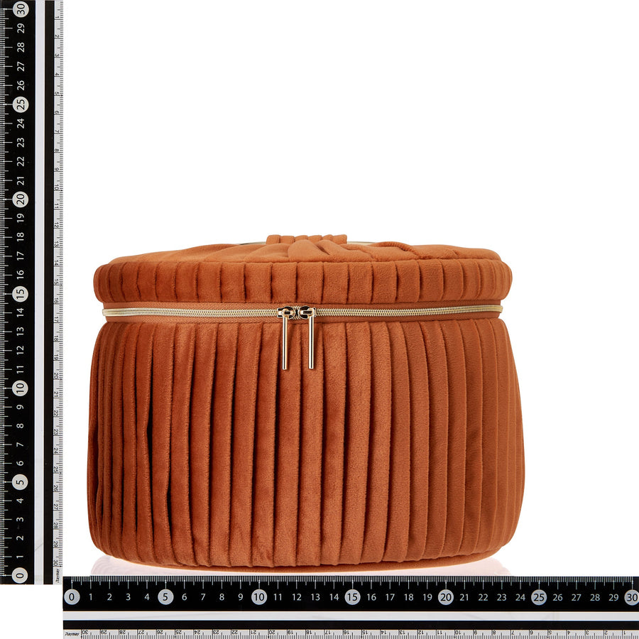 ベロアプリーツ バニティポーチ L オレンジ