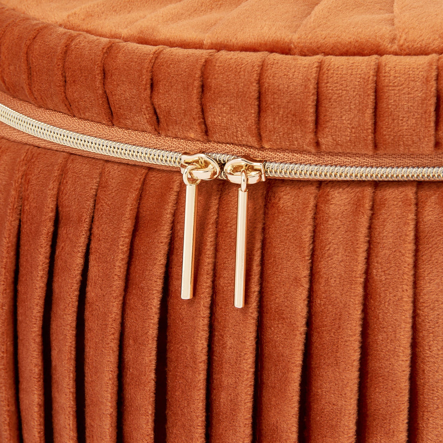 ベロアプリーツ バニティポーチ L オレンジ