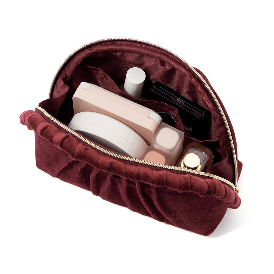 ベロアプリーツ ポーチ S ワイン