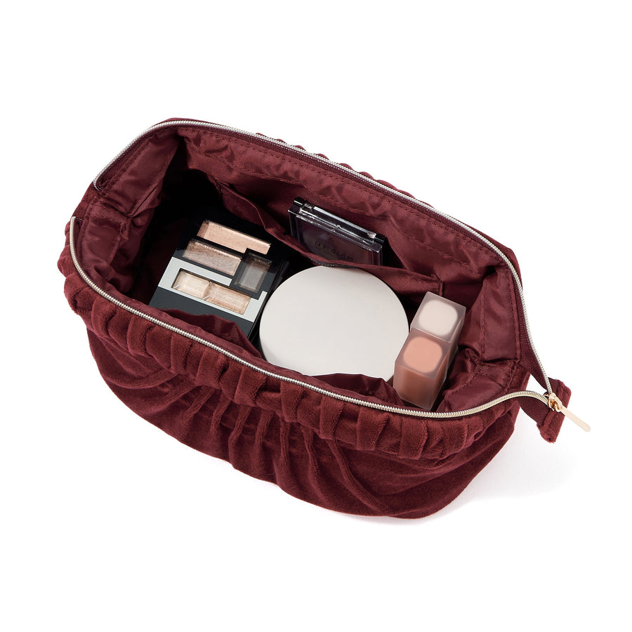ベロアプリーツ ワイヤーポーチ ワイン