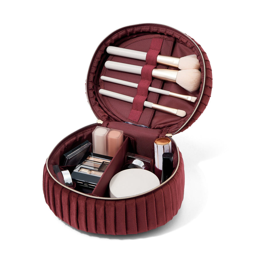 ベロアプリーツ バニティポーチ S ワイン