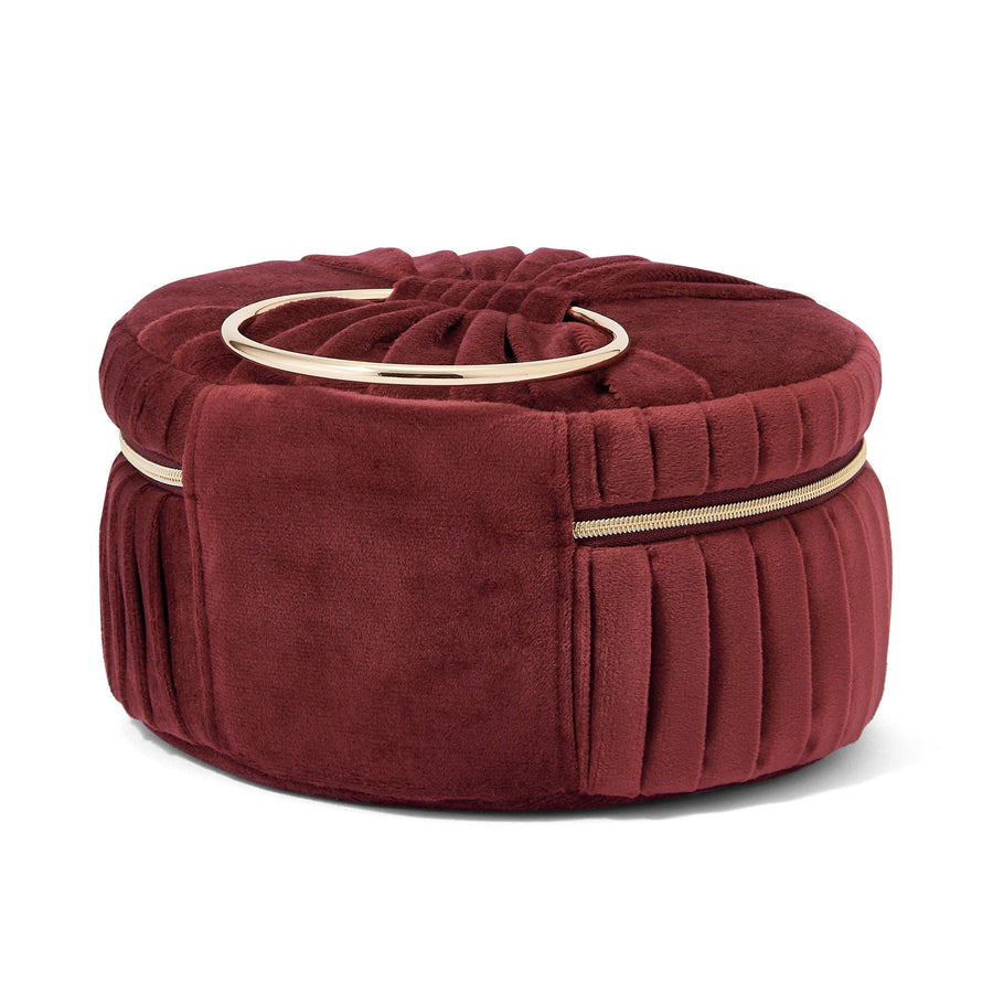 ベロアプリーツ バニティポーチ S ワイン