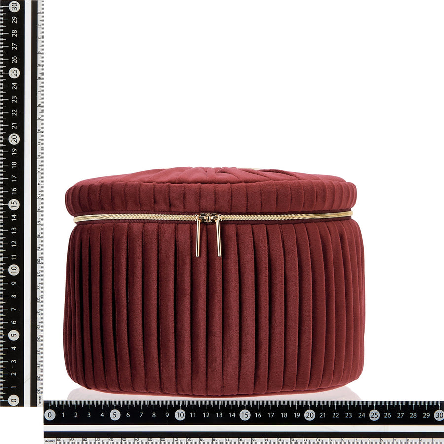 ベロアプリーツ バニティポーチ L ワイン