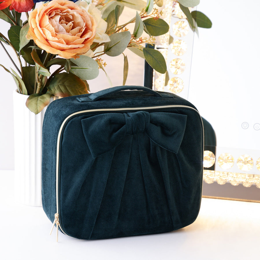 ベロアリボン メイクバッグ グリーン