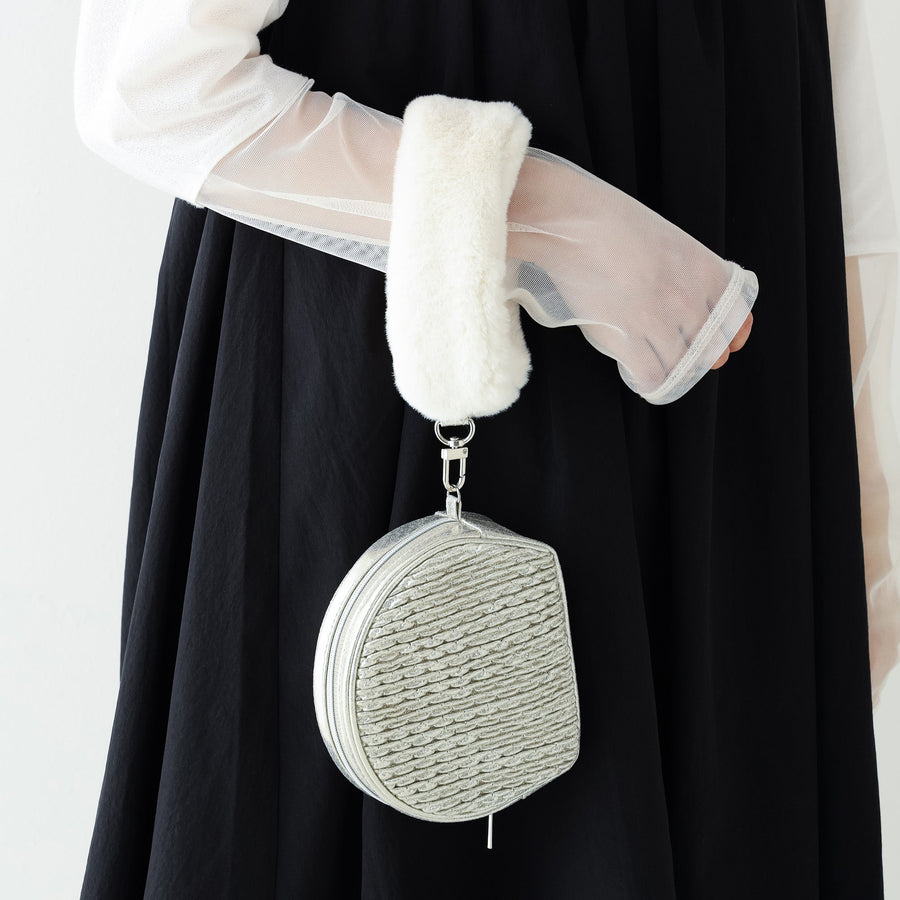 ツイードファー ポーチ S ライトピンク