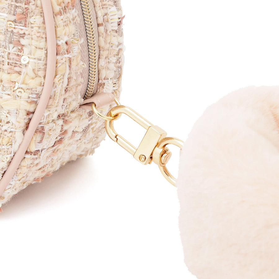 ツイードファー ポーチ S ライトピンク