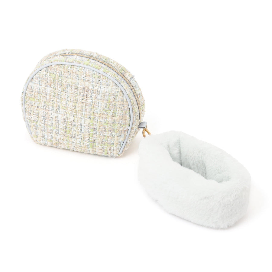 ツイードファー ポーチ S ライトブルー