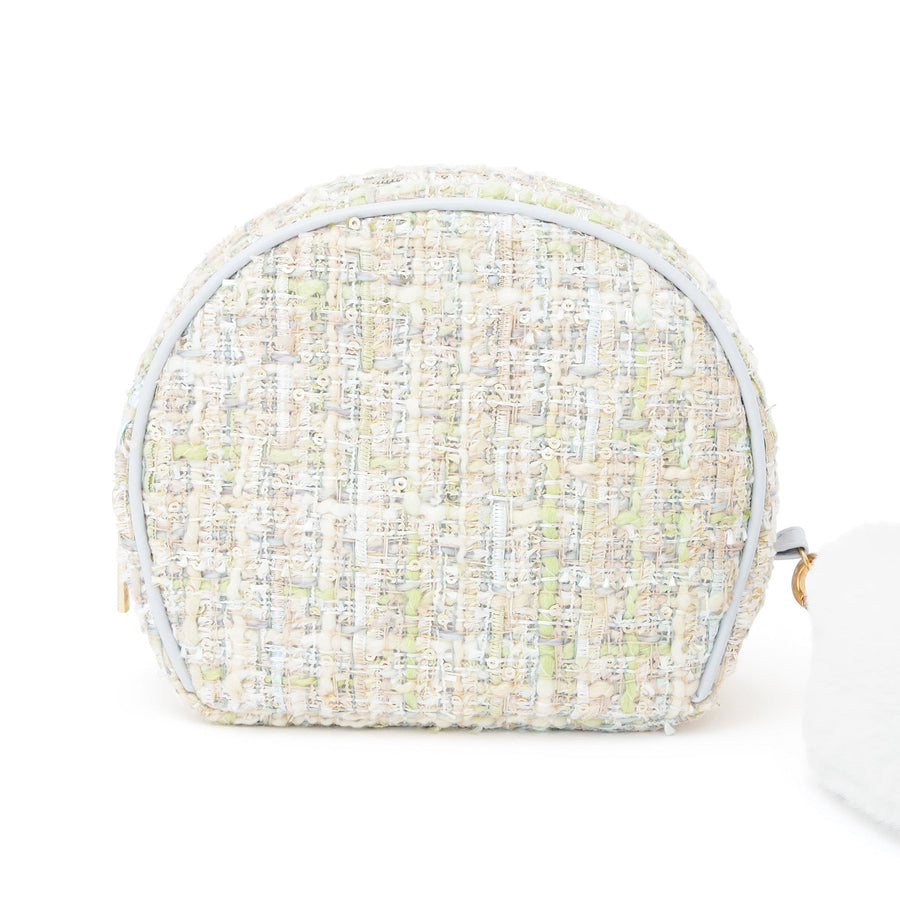 ツイードファー ポーチ S ライトブルー