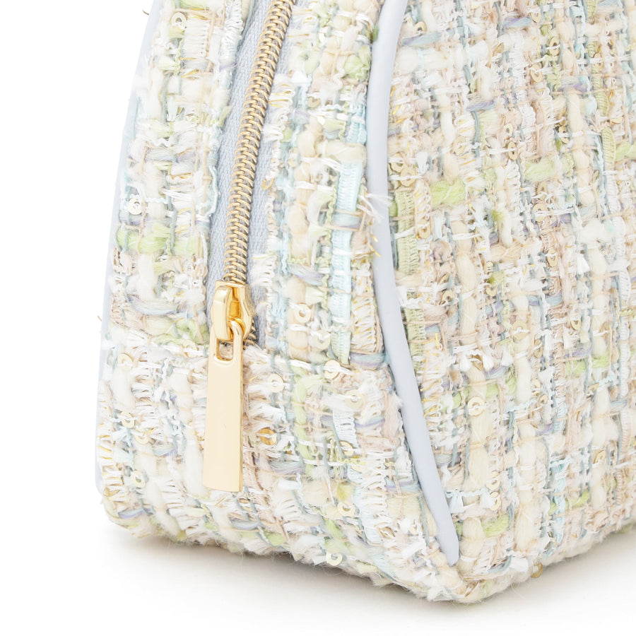 ツイードファー ポーチ S ライトブルー