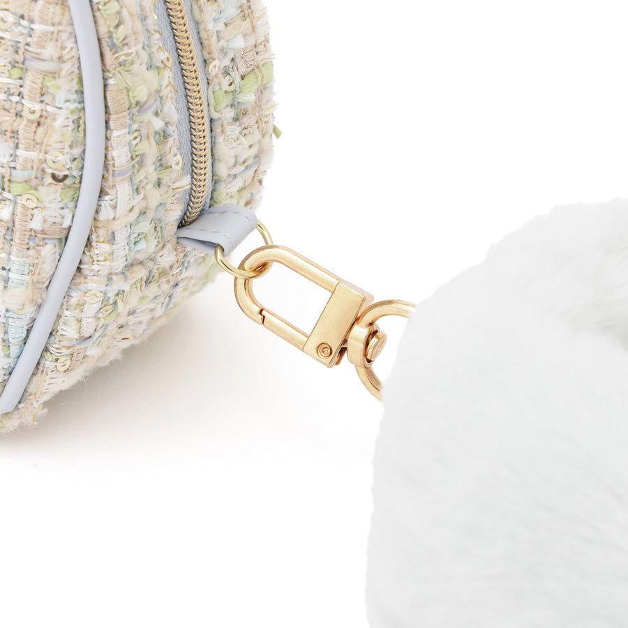 ツイードファー ポーチ S ライトブルー