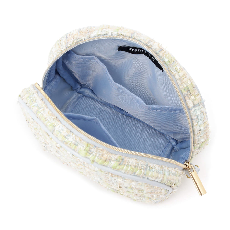 ツイードファー ポーチ S ライトブルー