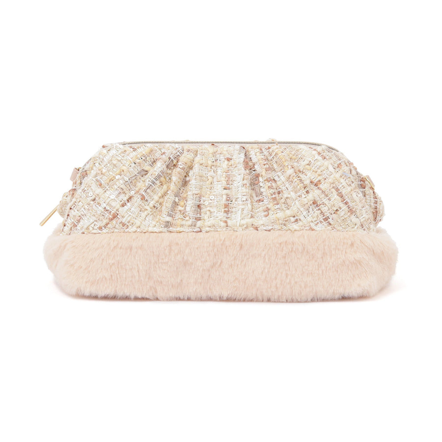 ツイードファー ワイヤーポーチ ライトピンク