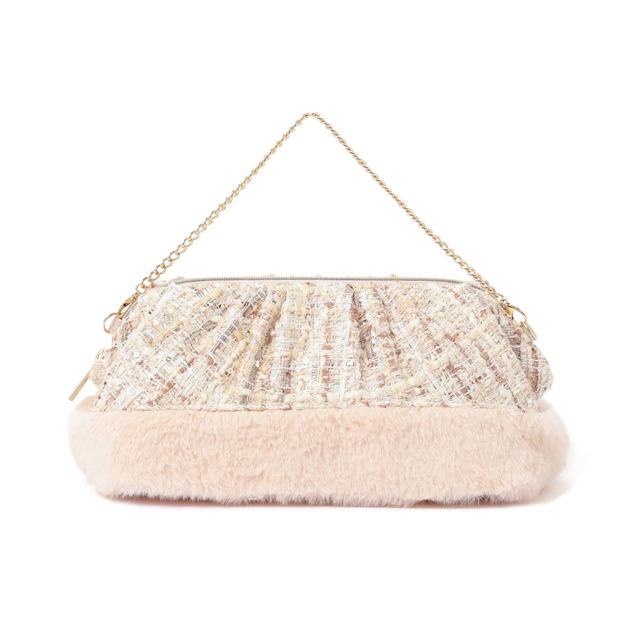 ツイードファー ワイヤーポーチ ライトピンク