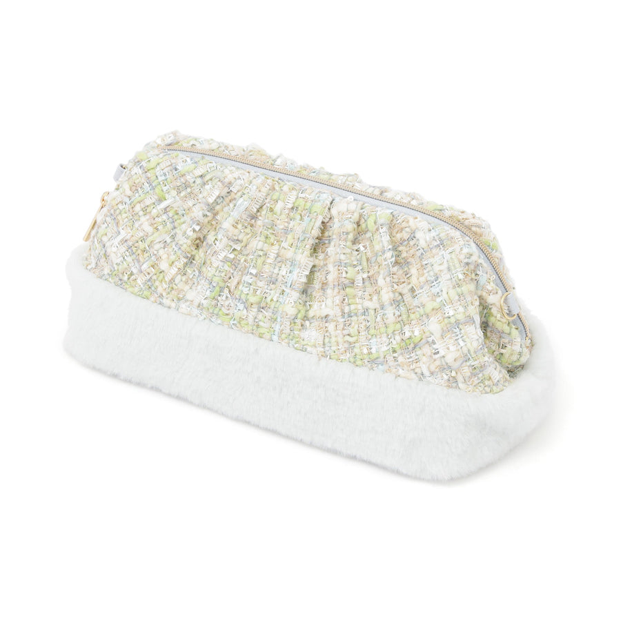 ツイードファー ワイヤーポーチ ライトブルー