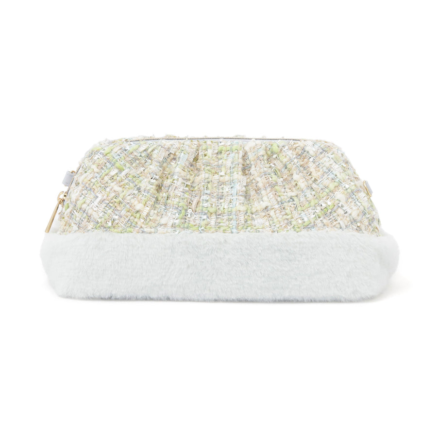 ツイードファー ワイヤーポーチ ライトブルー