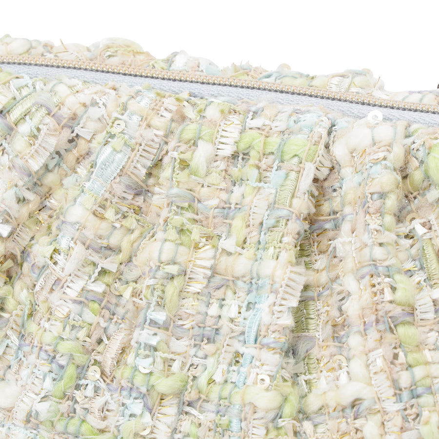 ツイードファー ワイヤーポーチ ライトブルー