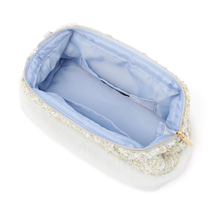 ツイードファー ワイヤーポーチ ライトブルー