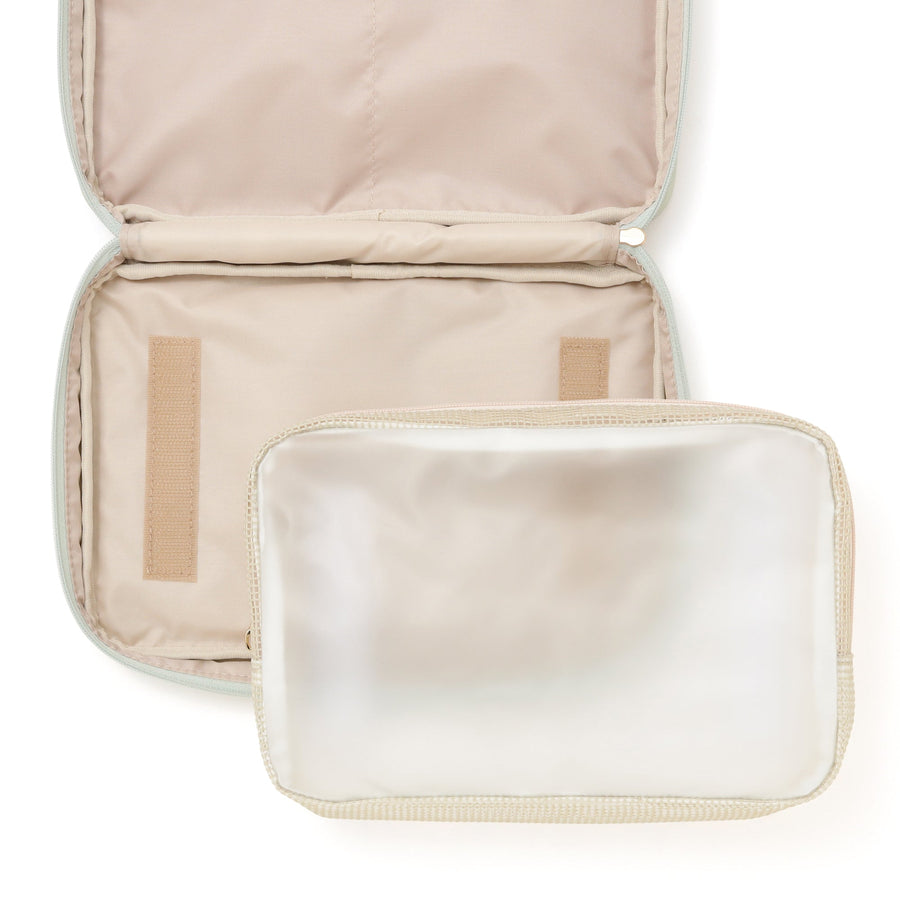 バイカラーサテン ハンギングポーチ L ミント×アイボリー