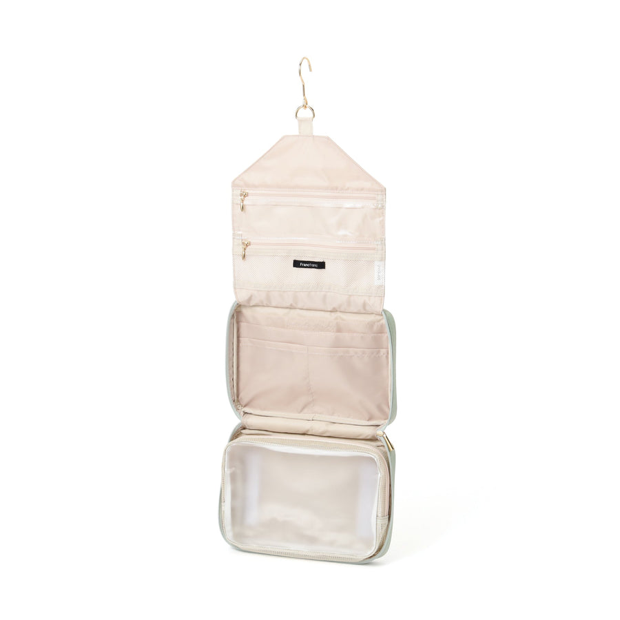 バイカラーサテン ハンギングポーチ L ミント×アイボリー