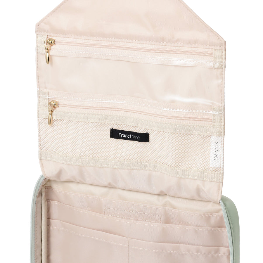 バイカラーサテン ハンギングポーチ L ミント×アイボリー