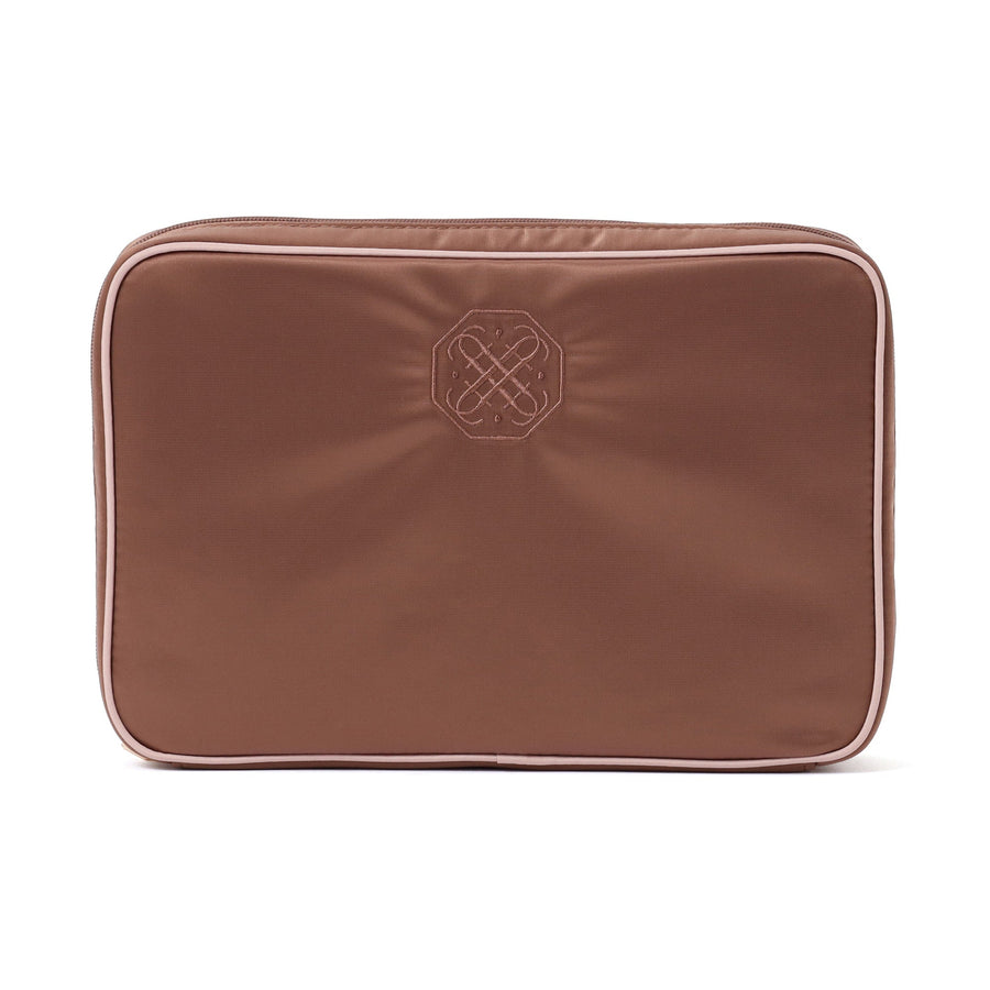 バイカラーサテン ハンギングポーチ L ピンク×ブラウン