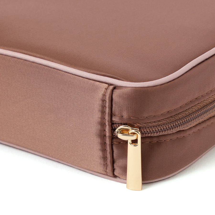 バイカラーサテン ハンギングポーチ L ピンク×ブラウン