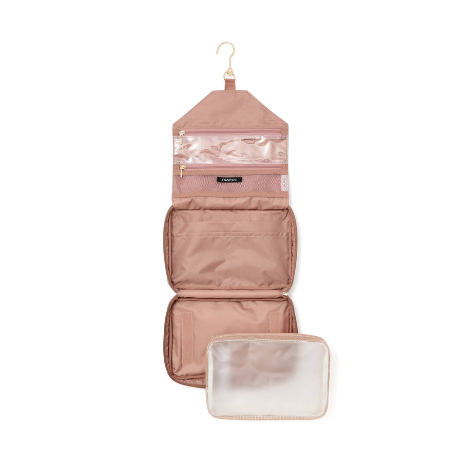 バイカラーサテン ハンギングポーチ L ピンク×ブラウン