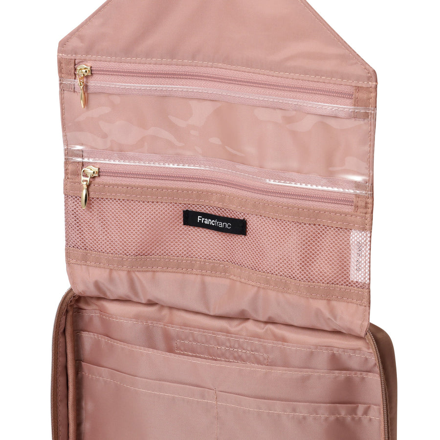 バイカラーサテン ハンギングポーチ L ピンク×ブラウン